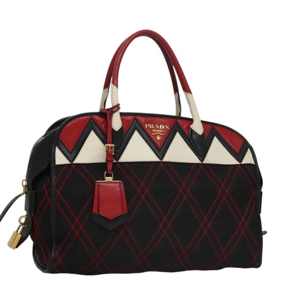 PRADA Hand Bag Nylon Black Red white Auth 105507V - Picture 1 of 15